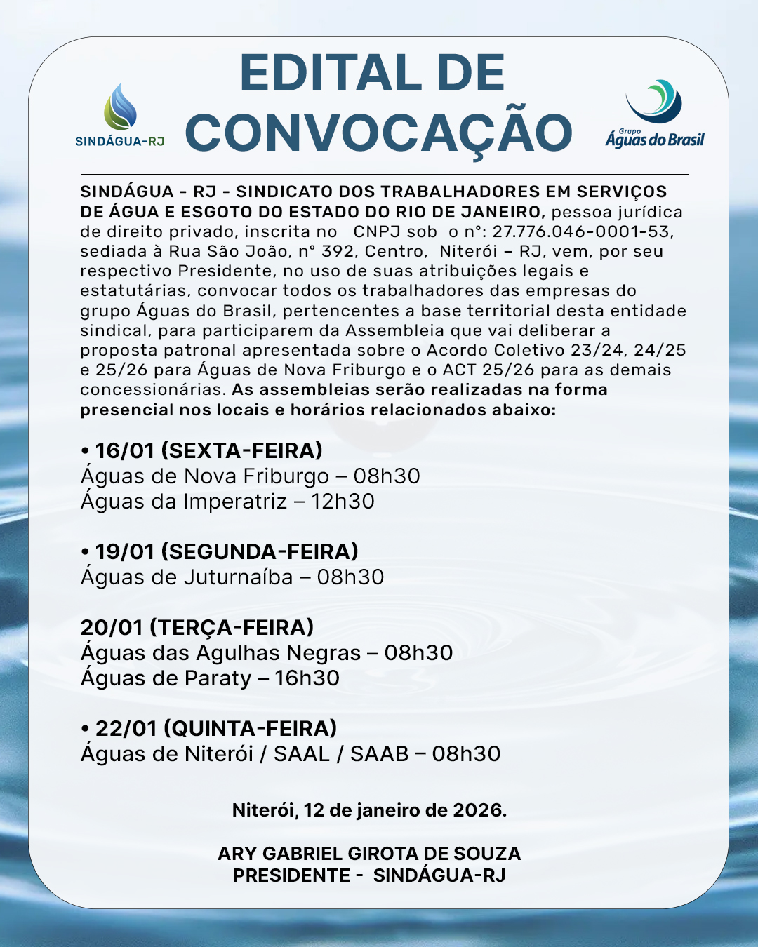 CONVOCAÇÃO – Assembleia de Acordo Coletivo – Grupo Águas do Brasil