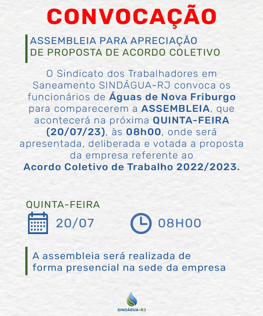 CONVOCAÇÃO – Assembleia ACT ÁGUAS DE NOVA FRIBURGO 2022/2023